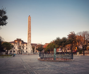 Hippodrome. Snake column.Obelisk Constantine in the Sultanahmet area of Istanbul in Turke
