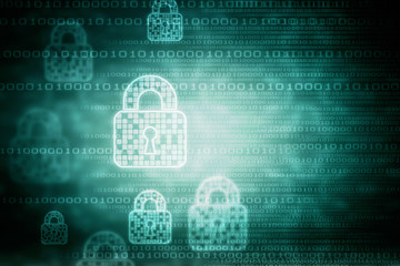 Security concept: Lock on digital screen, contrast, 3d render