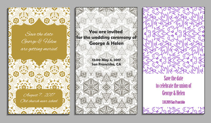 Set of elegant cards with lace ornament