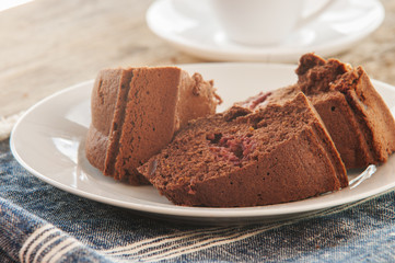 chocolate cut cake on the table