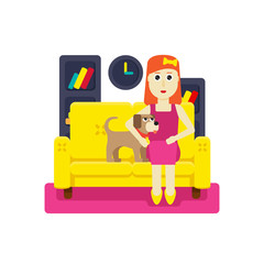 woman at home with a pet