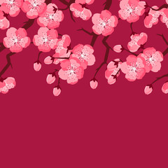 Fototapeta premium Japanese sakura seamless pattern with stylized flowers. Background made without clipping mask. Easy to use for backdrop, textile, wrapping paper