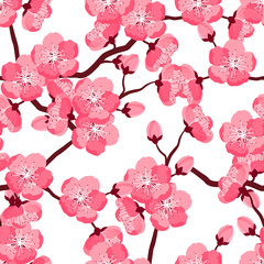 Japanese sakura seamless pattern with stylized flowers. Background made without clipping mask. Easy to use for backdrop, textile, wrapping paper