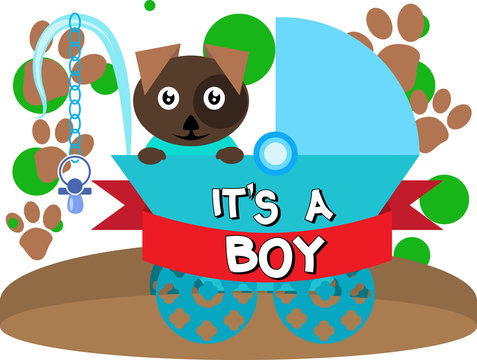 It's a Boy - Shower card with baby dog in a stroller