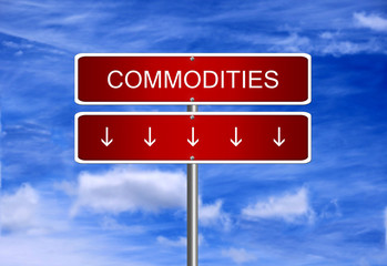 Commodity price investment trading crash arrow going down falling industry bear market concept.