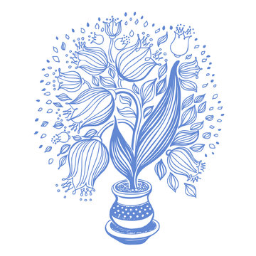 Drawing of beautiful tulips in a pot
