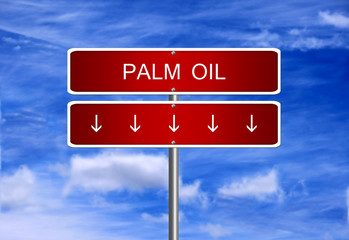 Palm oil price investment trading crash arrow going down falling industry bear market concept.