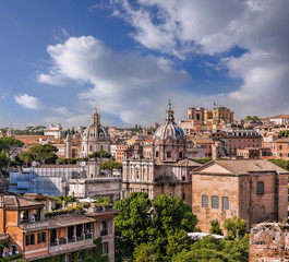 Fototapeta na wymiar View of Rome from Roman Forum in Italy