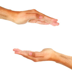 Fototapeta na wymiar Two man hands isolated on white background.