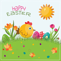 Template Easter greeting card, chick, vector