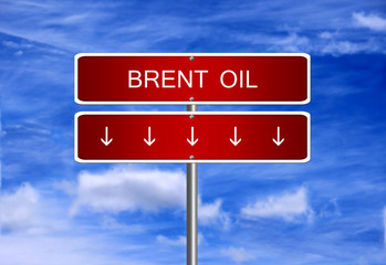 Brent oil price investment trading crash arrow going down falling industry bear market concept.