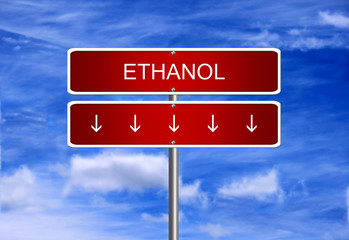 Ethanol price investment trading crash arrow going down falling industry bear market concept.