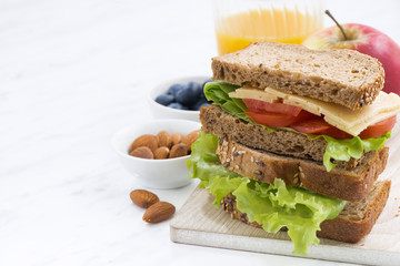 school lunch with sandwich of wholemeal bread