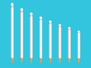 White Wooden sharp pencils isolated on blue background. Vector illustration.