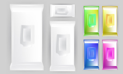 Vector Set of Wet Wipes Napkins Blank White Package