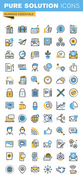 Set of thin line flat design icons of business essentials. Icons for websites, mobile websites and apps, easy to use and highly customizable.