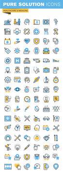 Set of thin line flat design icons of healthcare and medicine. Icons for websites, mobile websites and apps, easy to use and highly customizable.