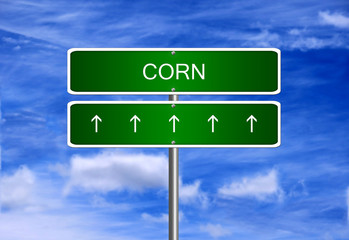 Corn price diet investment trading arrow going up rising strong industry bull market concept.