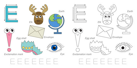 Pictures for letter E