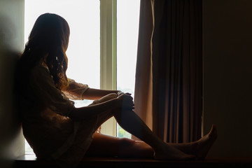 Broken hearted woman is crying,silhouette,Valentines day concept