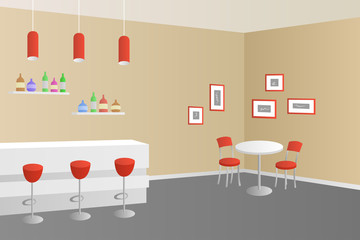 Interior cafe bar coffee shop beige red illustration vector