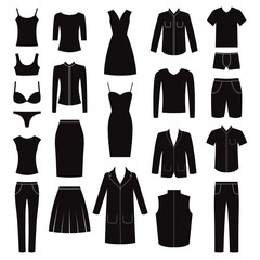 Set of woman and man clothes icons, vector illustration