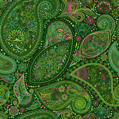 Paisley vintage floral motif ethnic seamless background. Abstract lace pattern. Ability to edit the colors, without losing seamlessly. Hand drawing colorful wallpaper. EPS-8 vector texture.

