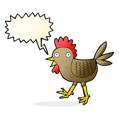 funny cartoon chicken with speech bubble