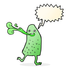 cartoon funny slime monster with speech bubble