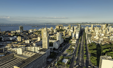 Aerial view of Rio de Janeiro Downtown in late afternoon, Brazil