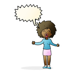 cartoon loud woman with speech bubble