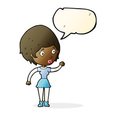 cartoon woman waving with speech bubble