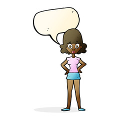 cartoon surprised woman with speech bubble