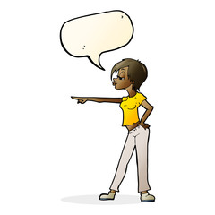 cartoon woman pointing with speech bubble