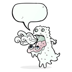 cartoon gross ghost with speech bubble