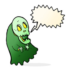 cartoon spooky ghoul with speech bubble