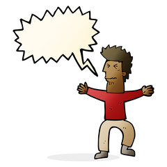 cartoon stressed out man with speech bubble