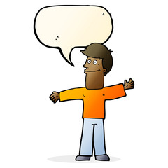 cartoon happy man with speech bubble