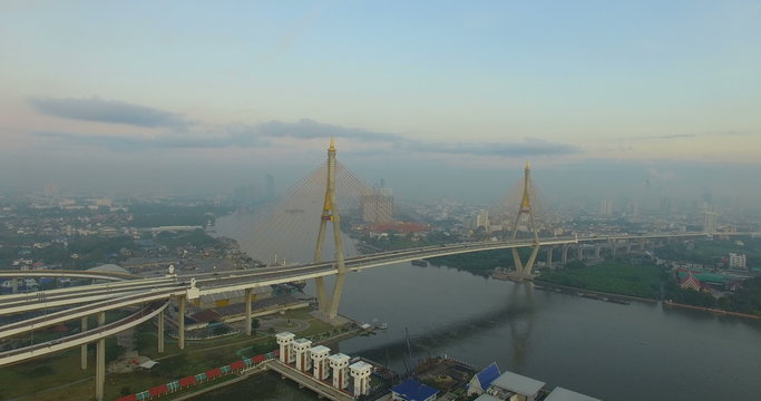 aerial view of bhumibhol bridge important landmark in bangkok thailand