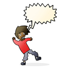 cartoon terrified man with speech bubble