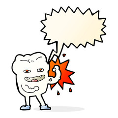 cartoon strong healthy tooth with speech bubble