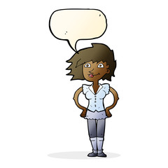 cartoon woman with hands on hips with speech bubble