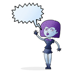 cartoon pretty vampire girl with speech bubble