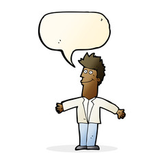 cartoon happy man with speech bubble