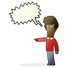 cartoon man pointing with speech bubble