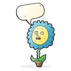 cartoon flower with face with speech bubble