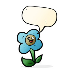 cartoon flower with face with speech bubble