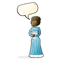 cartoon shocked victorian woman with speech bubble