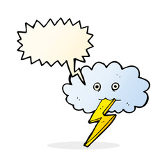 cartoon lightning bolt and cloud with speech bubble