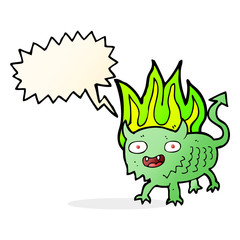 cartoon little demon with speech bubble